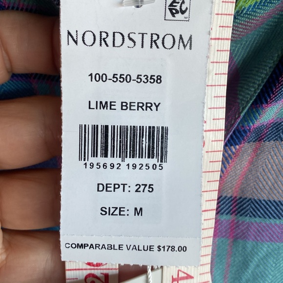 Rails NWT Hunter Lime Berry 100% Rayon Button down Long Sleeve Plaid Blouse med - Picture 13 of 15